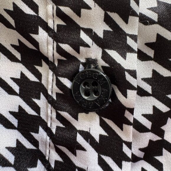 BCBGMAXAZRIA Black & White Houndstooth Cap Sleeve Belted Silhouette Blouse XS - Picture 9 of 11